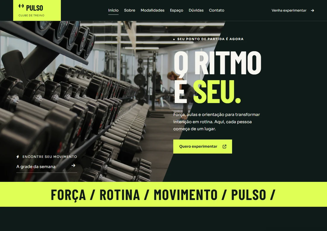 Prévia real da página inicial de Pulso Clube