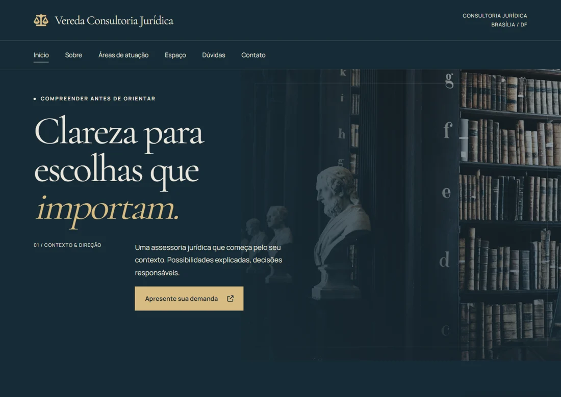 Prévia real da página inicial de Vereda Consultoria Jurídica