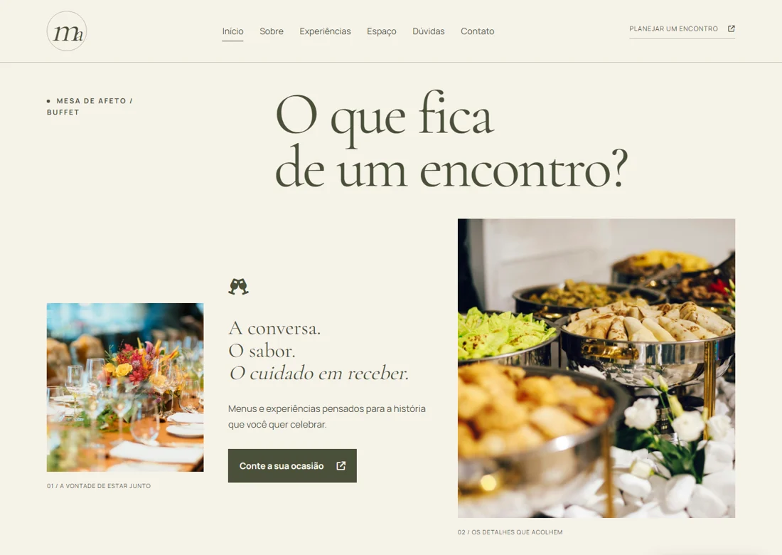Prévia real da página inicial de Mesa de Afeto Buffet