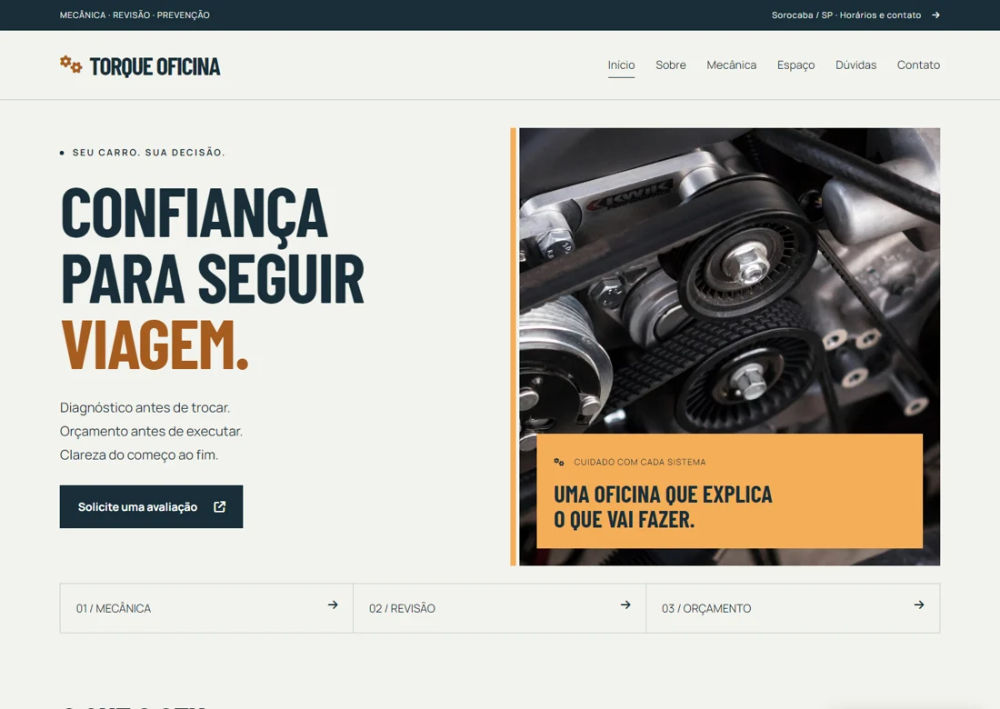 Prévia real da página inicial de Torque Oficina