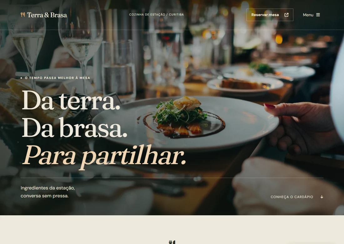 Prévia real da página inicial de Terra & Brasa